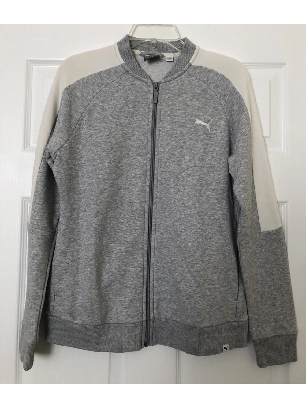 Puma Women's Gray French Terry Full Zip Logo Track Sweater Jacket Size Large